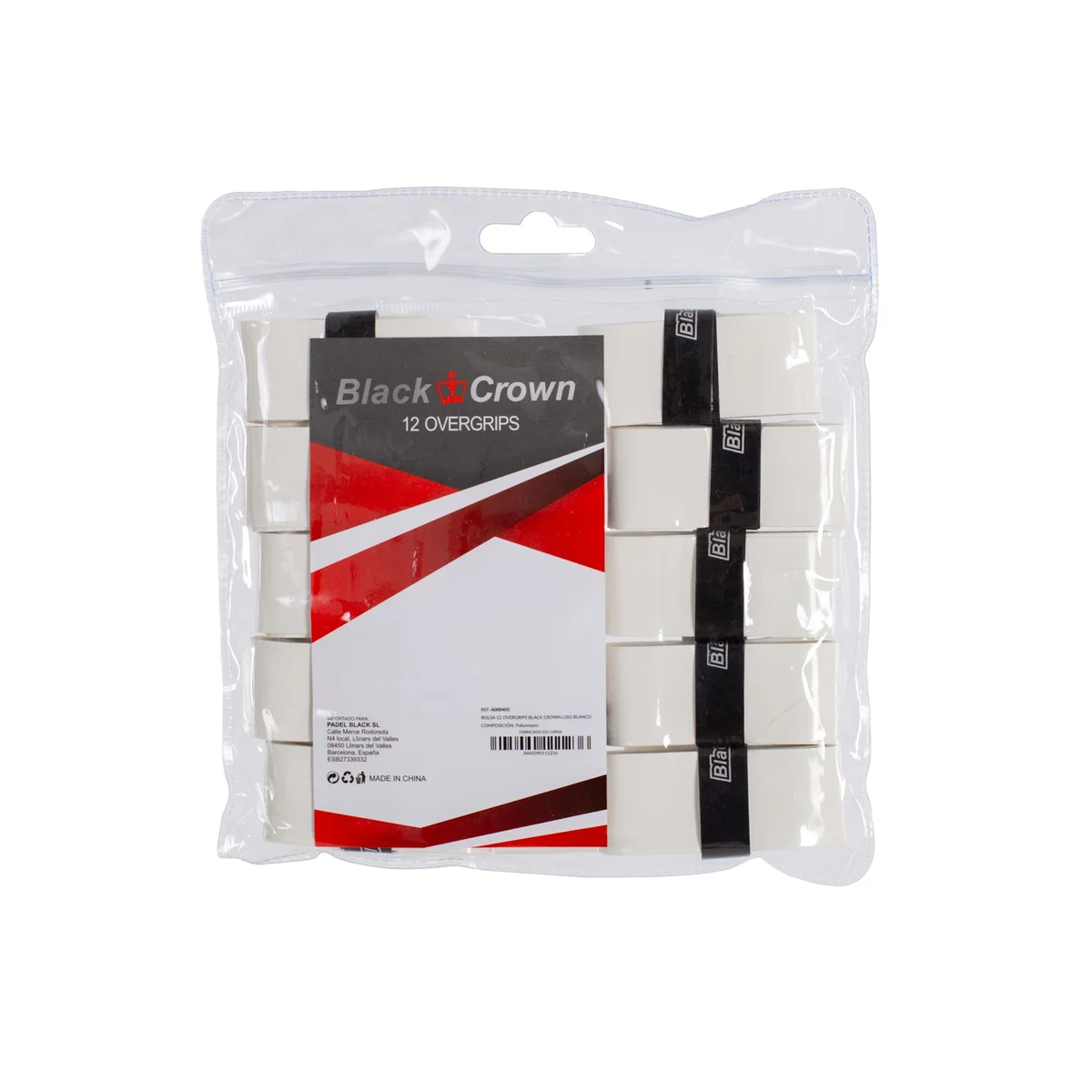 Bolsa 12 Overgrips Black Crown Liso Blanco