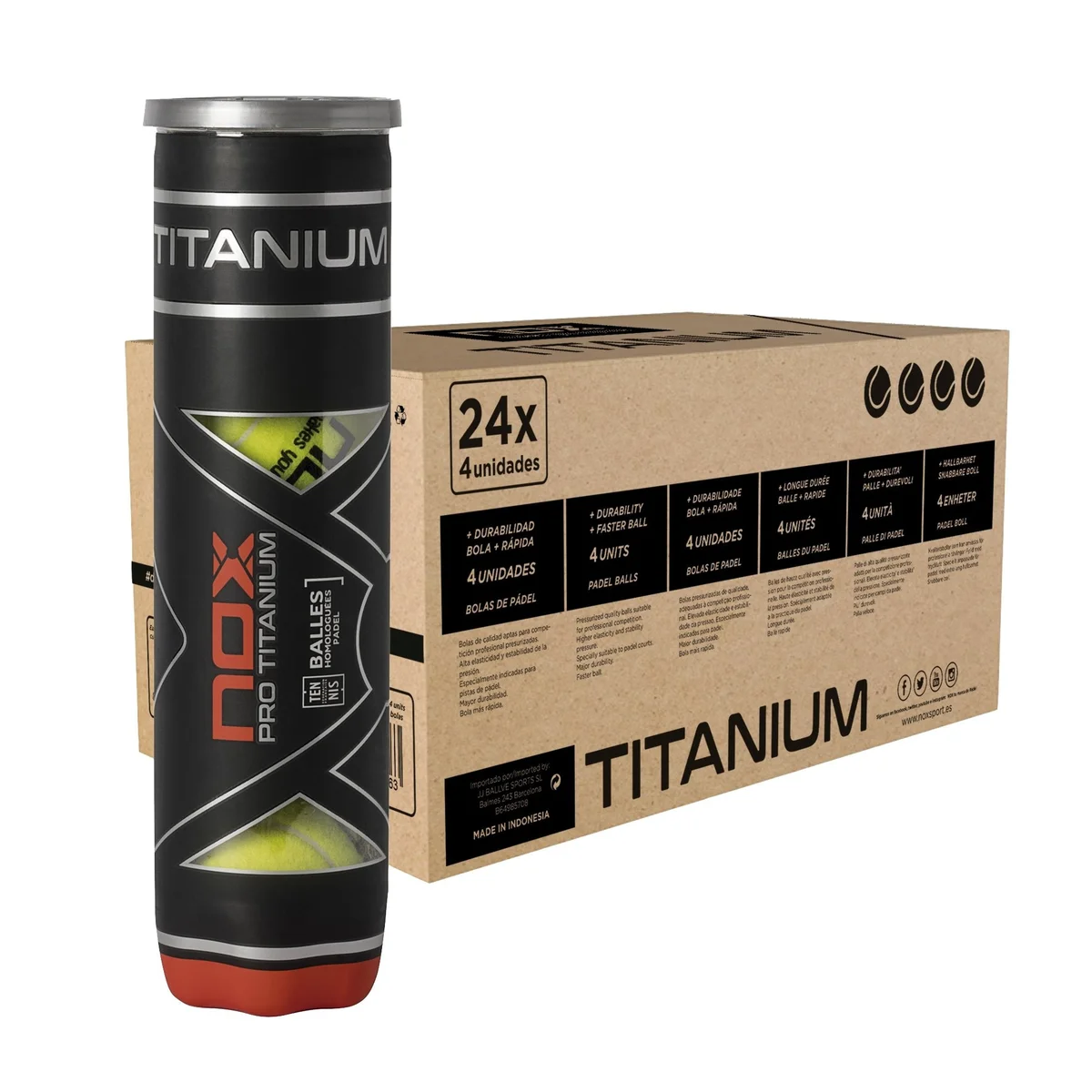 Nox Cajón 24 botes de 4 pelotas de pádel PRO TITANIUM