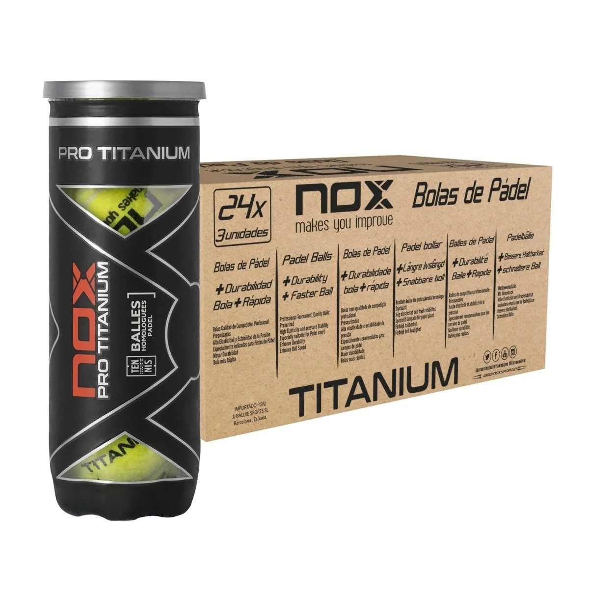 Nox Cajón 24 botes de 3 pelotas de pádel PRO TITANIUM